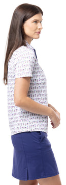 SanSoleil: Ladies Soltek Lux Short Sleeve Print Mock - 900628
