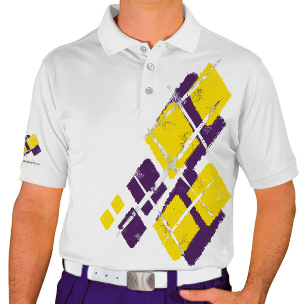 Golf Knickers: Mens Argyle Utopia Golf Shirt -  JJ: Purple/Yellow