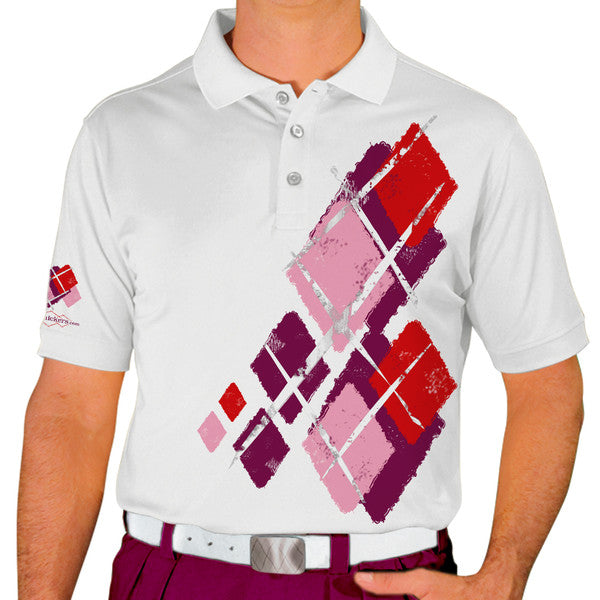 Golf Knickers: Mens Argyle Utopia Golf Shirt - 6V: Maroon/Pink/Red