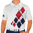 Golf Knickers: Mens Argyle Utopia Golf Shirt - E: White/Navy/Red Clothing