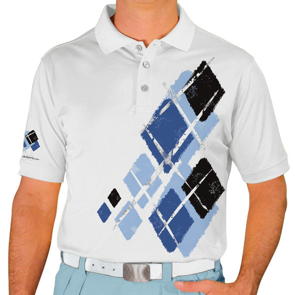 Golf Knickers: Mens Argyle Utopia Golf Shirt - 6I: Light Blue/Royal/Black