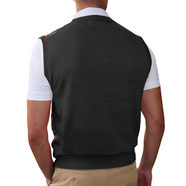 Golf Knickers: Men's Argyle Sweater Vest - Black/Orange/White
