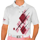 Golf Knickers: Mens Argyle Utopia Golf Shirt - VVV: Pink/Maroon/White Clothing