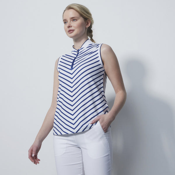 Daily Sports: Women's Salerno Spectrum Stripe Sleeveless Polo Shirt- White