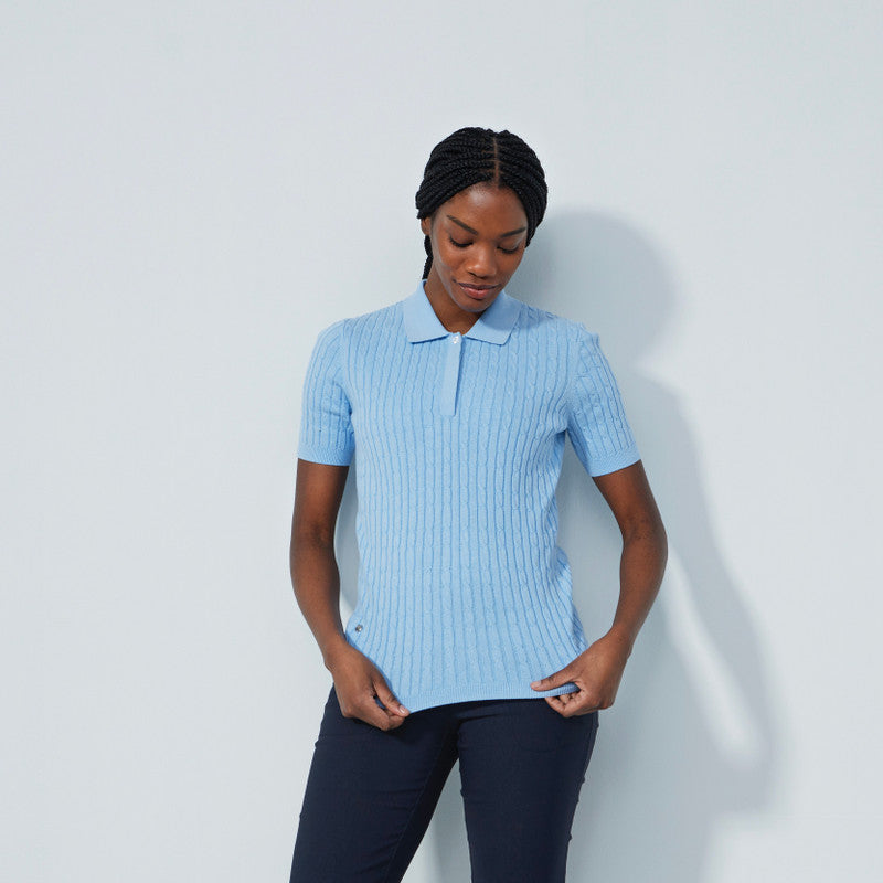 Daily Sports: Women's Madelene Cable Knit Short Sleeve Polo Shirt - Belle Blue