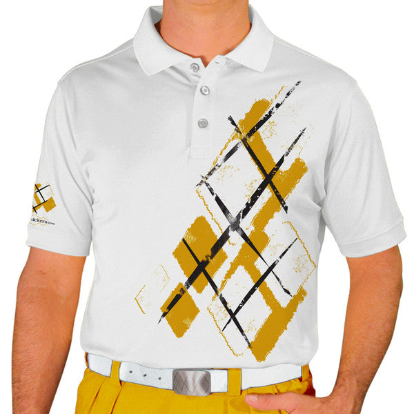 Golf Knickers: Mens Argyle Utopia Golf Shirt - FFF: Gold/White