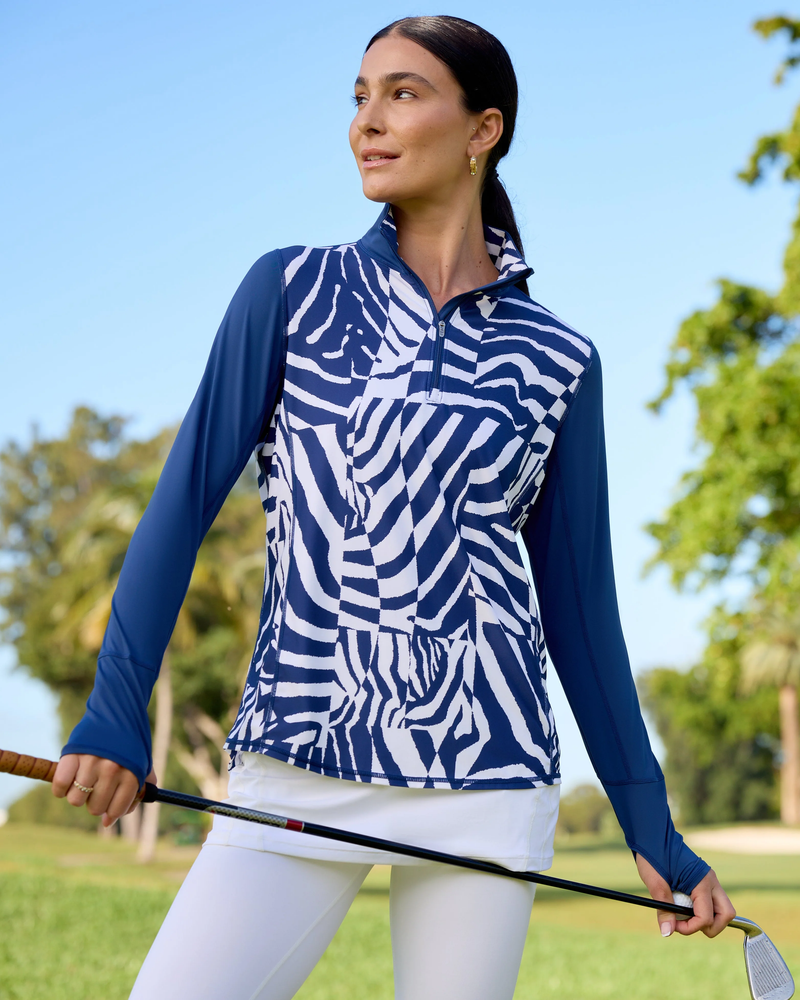 BloqUV x JANTZEN Collab: Women's UPF 50+ Relaxed Mock Zip Top (3002J) - Wild Curves