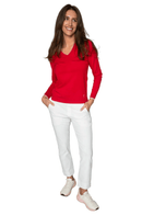 Golftini: Women's Long Sleeve V-Neck Sweater - Red/Light Pink