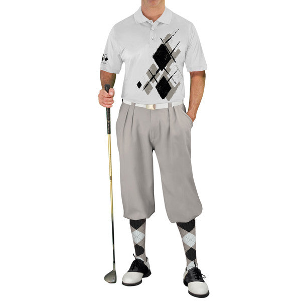 Golf Knickers: Mens Argyle Utopia Golf Shirt - XXX: Taupe/Black/White