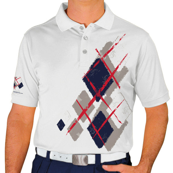 Golf Knickers: Mens Argyle Utopia Golf Shirt - H: Taupe/Navy/White