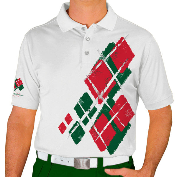 Golf Knickers: Mens Argyle Utopia Golf Shirt - WW: Dark Green/Red