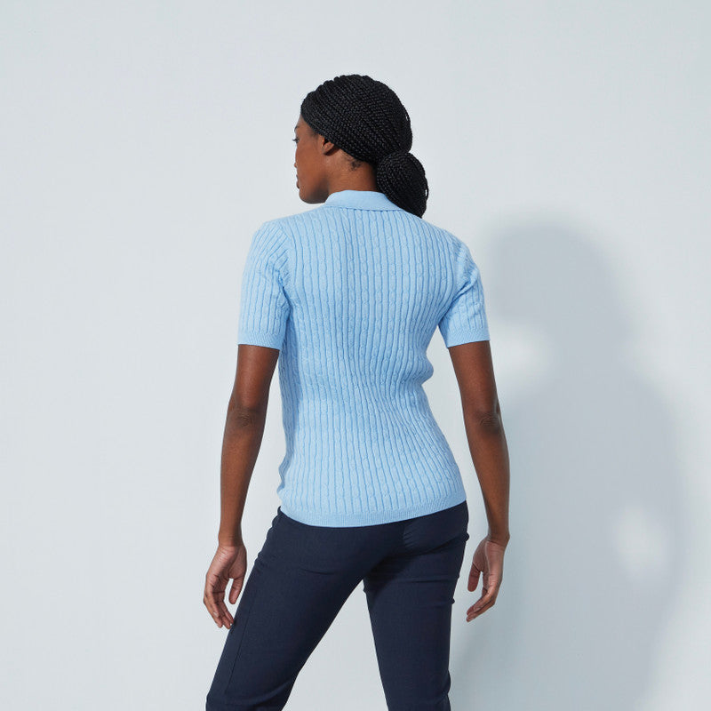 Daily Sports: Women's Madelene Cable Knit Short Sleeve Polo Shirt - Belle Blue