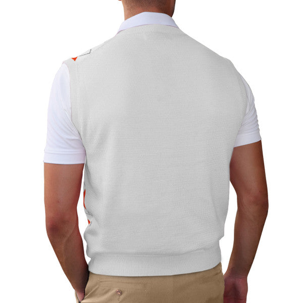 Golf Knickers: Men's Argyle Sweater Vest - White/Orange/Lime