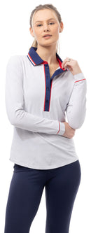 SanSoleil: Ladies SolAir Cool Tipped Five Button Placket Print Polo - 900656P