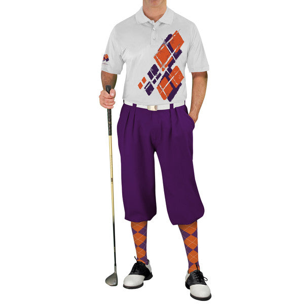 Golf Knickers: Mens Argyle Utopia Golf Shirt - 5D: Purple/Orange