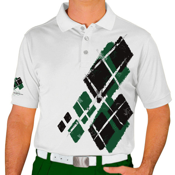 Golf Knickers: Mens Argyle Utopia Golf Shirt -  GG: Dark Green/Black