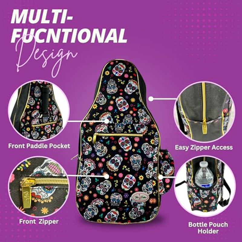 Taboo Fashions: Ladies Premium Pickleball Backpack - Sugar Skulls