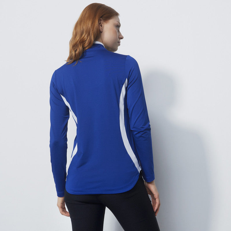 Daily Sports: Women's Vichy Long Sleeve Half Neck Top - Spectrum Blue White