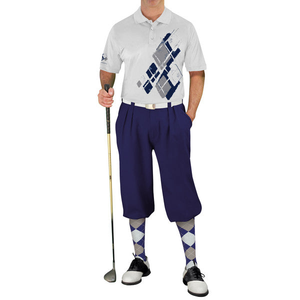 Golf Knickers: Mens Argyle Utopia Golf Shirt - FFFF: Navy/Taupe/White