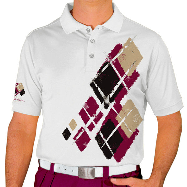 Golf Knickers: Mens Argyle Utopia Golf Shirt - CCCC: Maroon/Black/Khaki