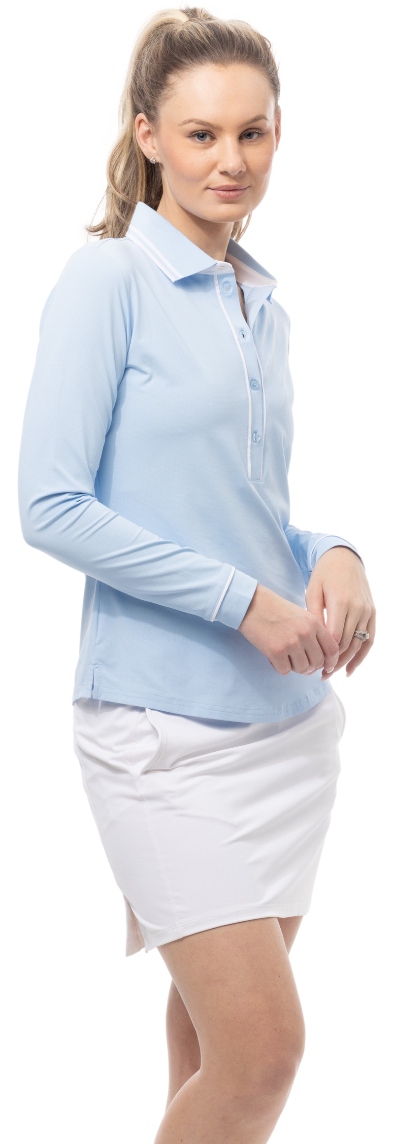 SanSoleil: Ladies Solaircool Tipped Five-Button Placket Polo - 900656