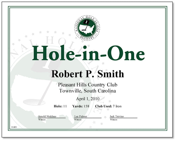 Eureka Golf: Hole in One Award Certificate