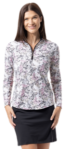 SanSoleil: Ladies Soltek Lux Long Sleeve Print Mock - 900621
