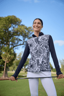 BloqUV x JANTZEN Collab: Women's UPF 50+ Relaxed Mock Zip Top (3002J) - Forest Blast Clothing