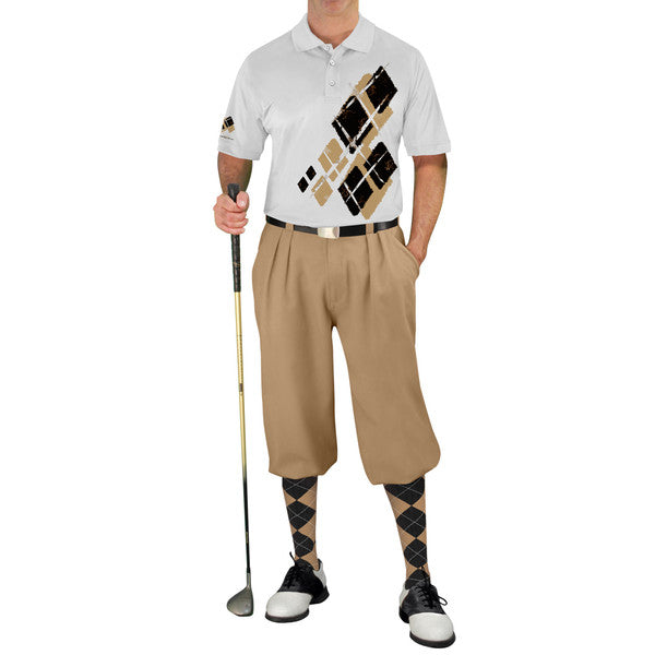 Golf Knickers: Mens Argyle Utopia Golf Shirt - OO: Khaki/Black