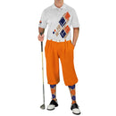 Golf Knickers: Mens Argyle Utopia Golf Shirt - PP: Khaki/Orange/Navy Clothing