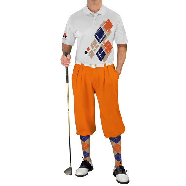 Golf Knickers: Mens Argyle Utopia Golf Shirt - PP: Khaki/Orange/Navy