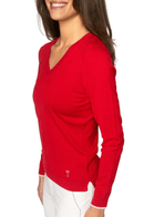 Golftini: Women's Long Sleeve V-Neck Sweater - Red/Light Pink
