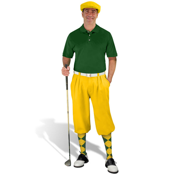 Golf Knickers: Men's Classic Golf Outfit - Yellow & Dark Green