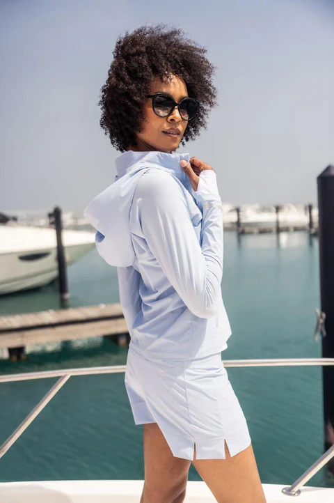 Golftini: Women's Be An Athlete Hooded Jacket - Seersucker Blue