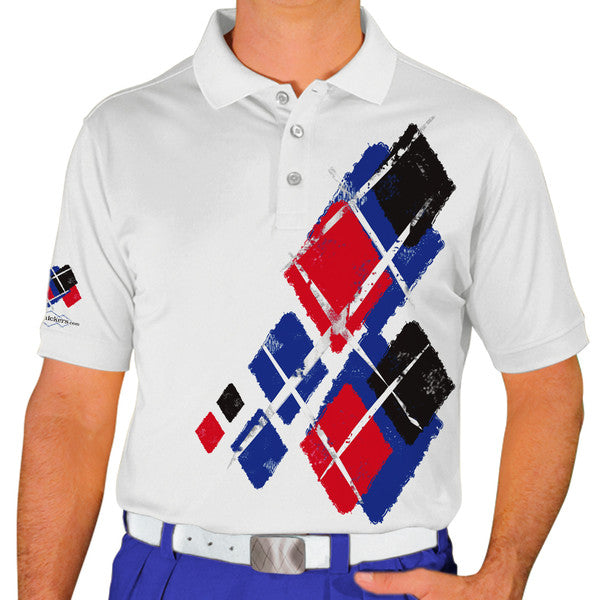 Golf Knickers: Mens Argyle Utopia Golf Shirt - 5J: Royal/Red/Black