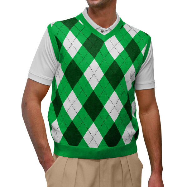 Golf Knickers: Men's Argyle Sweater Vest - Lime/Dk. Green/White