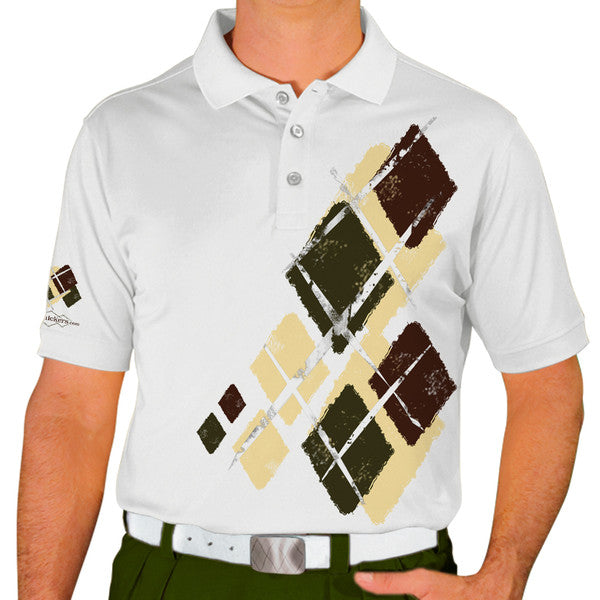 Golf Knickers: Mens Argyle Utopia Golf Shirt - J: Butter/Olive/Brown