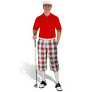 Golf Knickers: Men's Classic Plaid Golf Outfit - Dress Stewart, White & Red