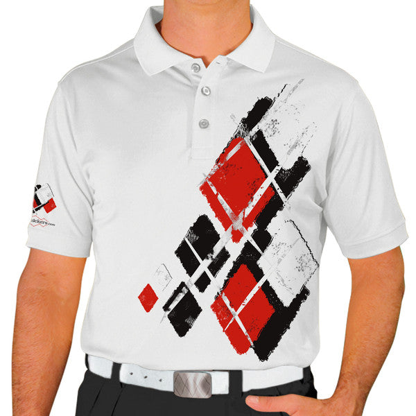 Golf Knickers: Mens Argyle Utopia Golf Shirt - JJJJ: Black/Red/White