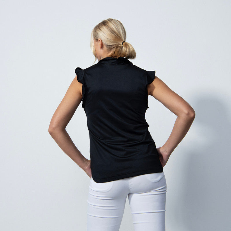 Daily Sports: Women's Ruffle Sleeveless Polo Shirt - Black