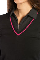 Golftini: Women's Long Sleeve V-Neck Sweater - Black/Hot Pink