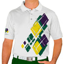 Golf Knickers: Mens Argyle Utopia Golf Shirt - 6F: Dark Green/Yellow/Purple Clothing
