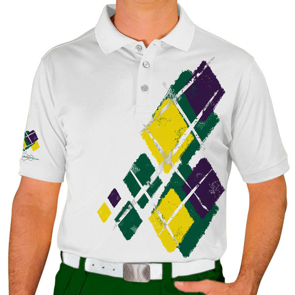 Golf Knickers: Mens Argyle Utopia Golf Shirt - 6F: Dark Green/Yellow/Purple
