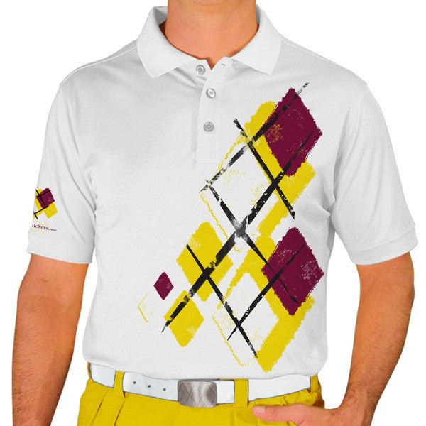 Golf Knickers: Mens Argyle Utopia Golf Shirt - 5R: Yellow/Maroon/White