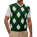 Golf Knickers: Men's Argyle Sweater Vest - Dark Green/Black/White Clothing