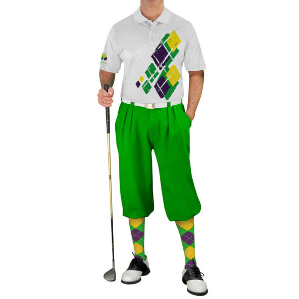 Golf Knickers: Mens Argyle Utopia Golf Shirt - 5E: Lime/Purple/Yellow