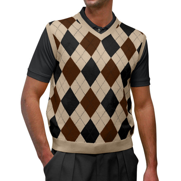 Golf Knickers: Men's Argyle Sweater Vest - Khaki/Brown/Black