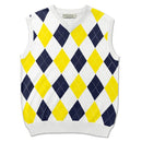 Golf Knickers: Men's Argyle Sweater Vest - White/Yellow/Navy Clothing