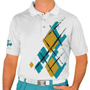Golf Knickers: Mens Argyle Utopia Golf Shirt - 5G: Teal/Bronze/White Clothing