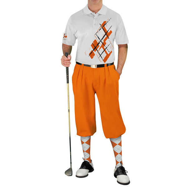 Golf Knickers: Mens Argyle Utopia Golf Shirt -  X: Orange/White